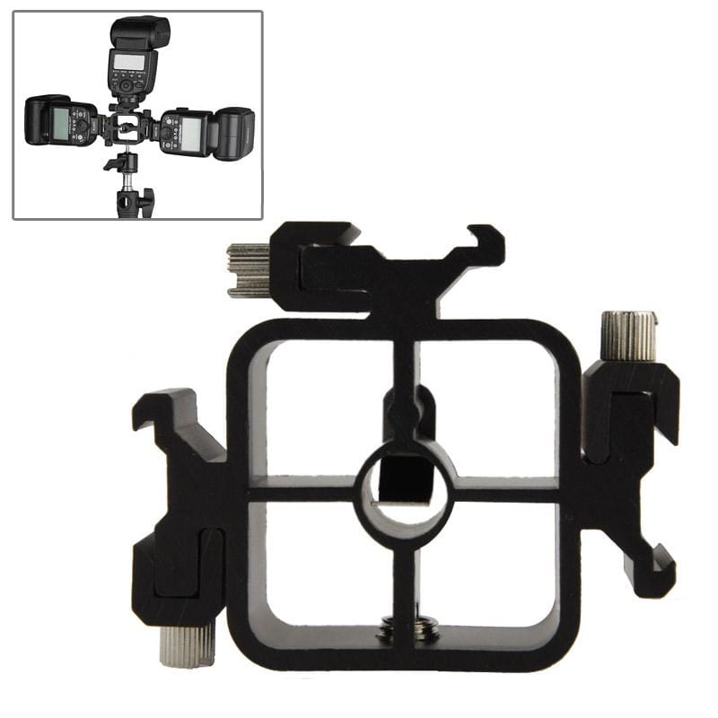 3 Triple Head Hot Shoe Mount Adapter Flash Holder Bracket Light Stand holder