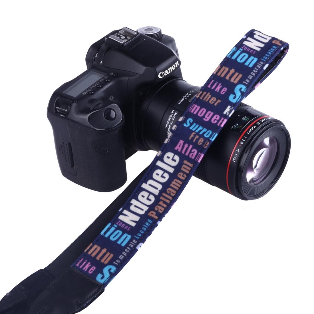 LYNCA LH-03 British Style Series Blue Background English Words Universal Genuine Leather Shoulder Neck Strap Camera Strap for Nikon / Canon / Sony / Panasonic / SLR DSLR ILDC (Style1)