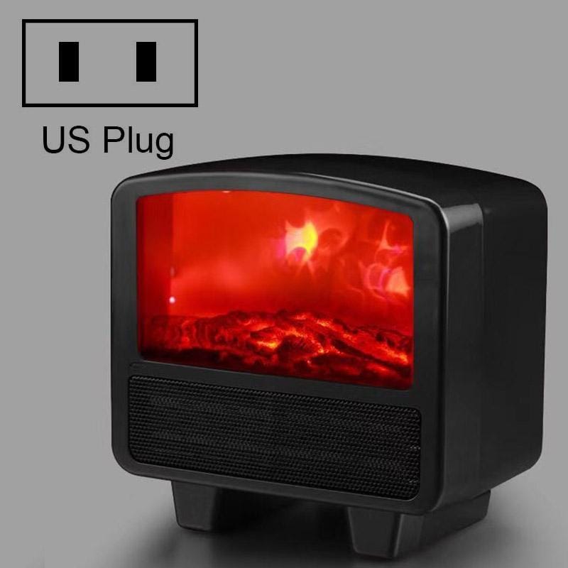 Home Office Small 3d Flame Desktop Fireplace Heater, Plug Type:US Plug (Black)