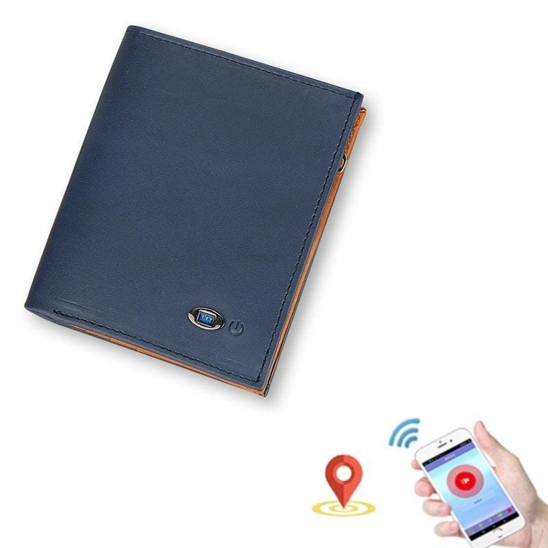 Men Leather Business Wallet Bluetooth Anti-Lost Alarm Smart Coin Purse (Blue)