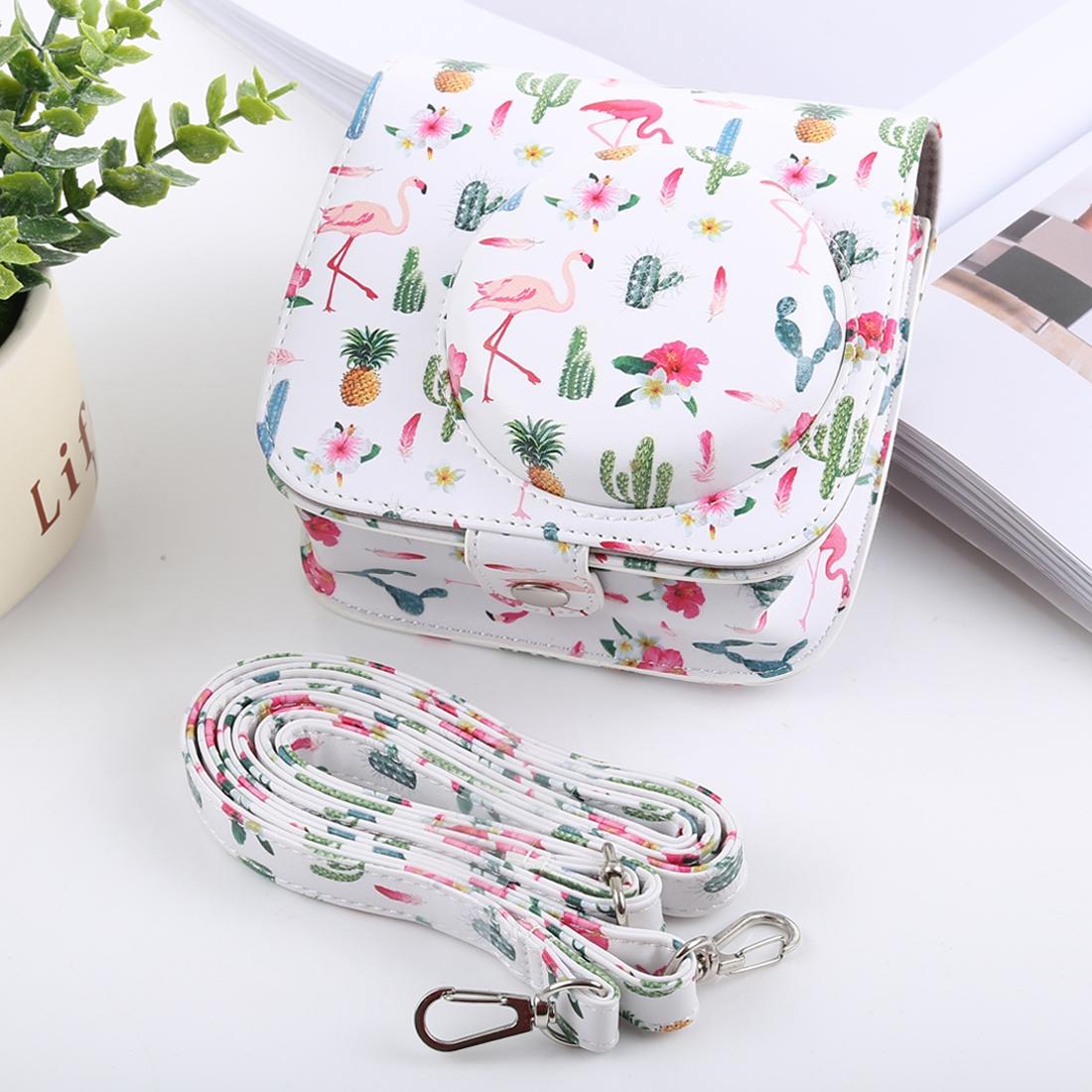 Cactus Flamingo Pattern Full Body Camera PU Leather Case Bag with Strap for FUJIFILM instax mini 9 / mini 8+ / mini 8
