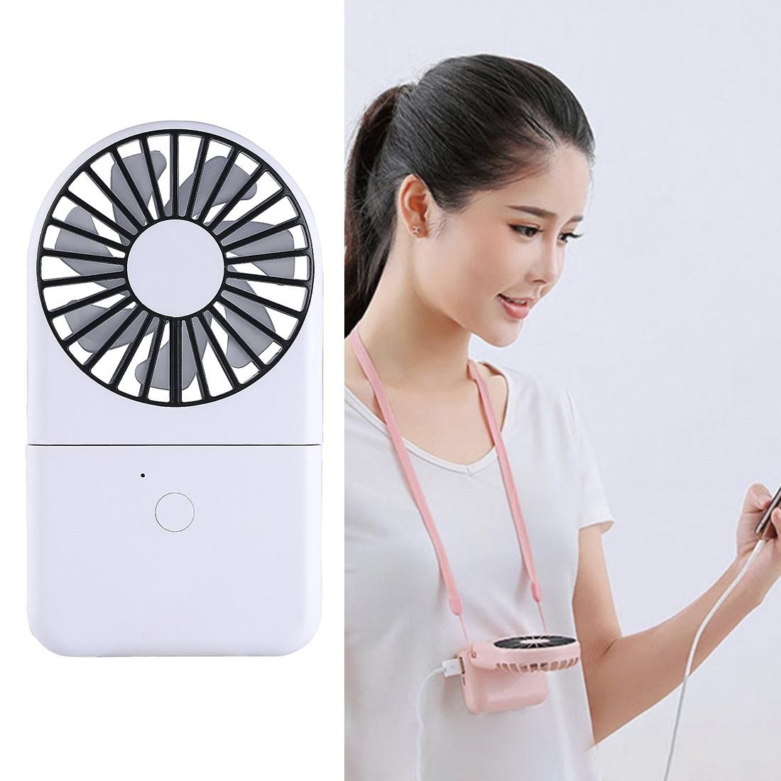 QD-F1 Mini Folding Neck Powerbank Electric Fan, with 3 Speed Control (White)
