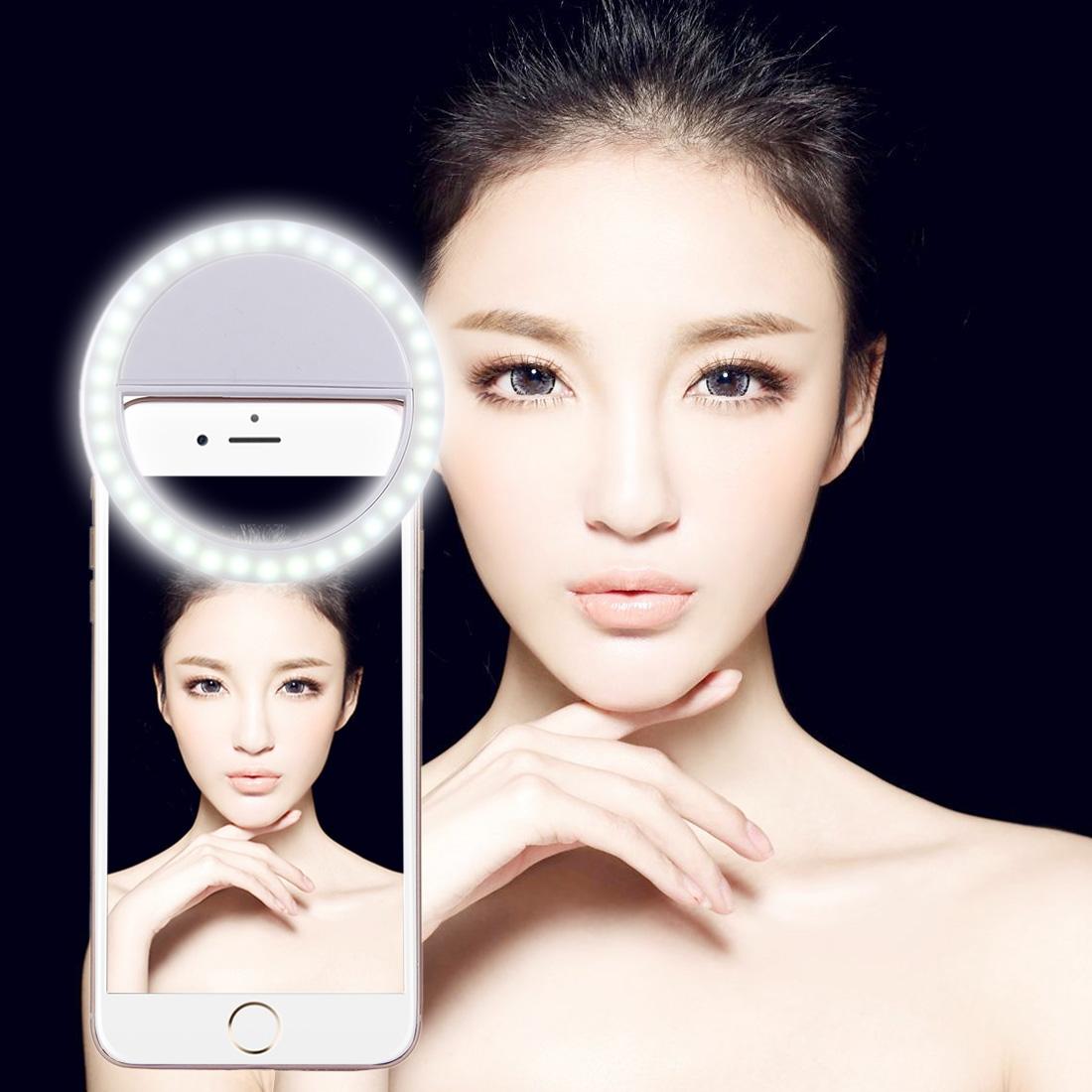 Charging Selfie Beauty Light, For iPhone, Galaxy, Huawei, Xiaomi, LG, HTC and Other Smart Phones with Adjustable Clip & USB Cable (White)
