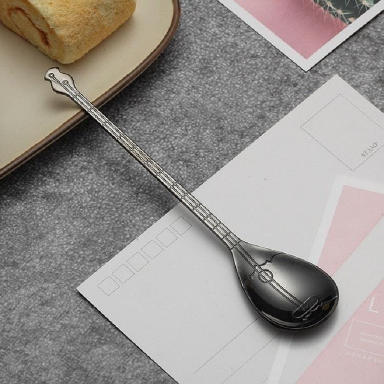 Stainless Steel Coffee Mixing Spoon Creative Musical Instrument Shape Spoon, Style:Lute, Color:Titanium Black