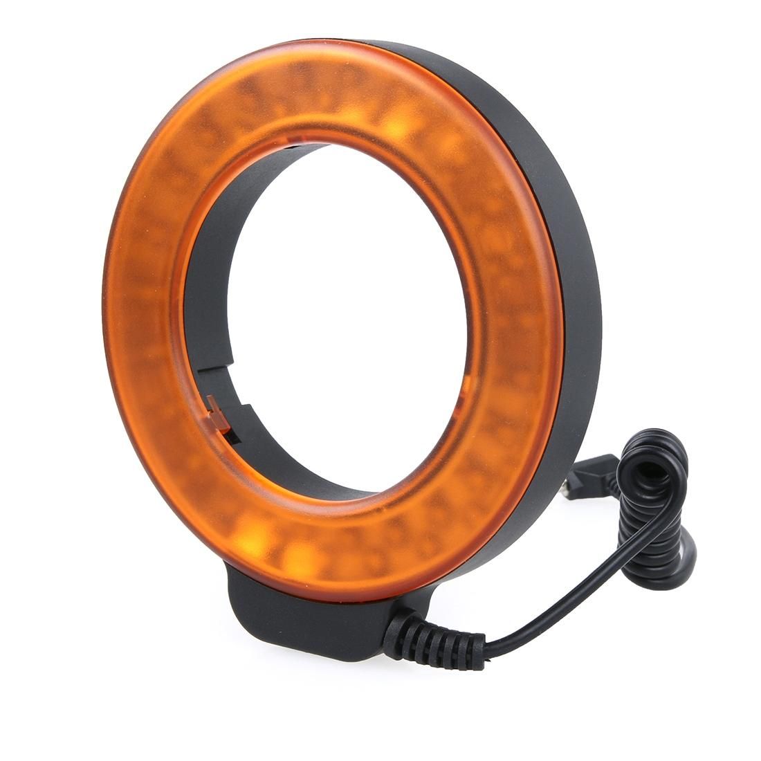 Circular LED Flash Light with 48 LED Lights & 6 Adapter Rings for Macro Lens (Orange)