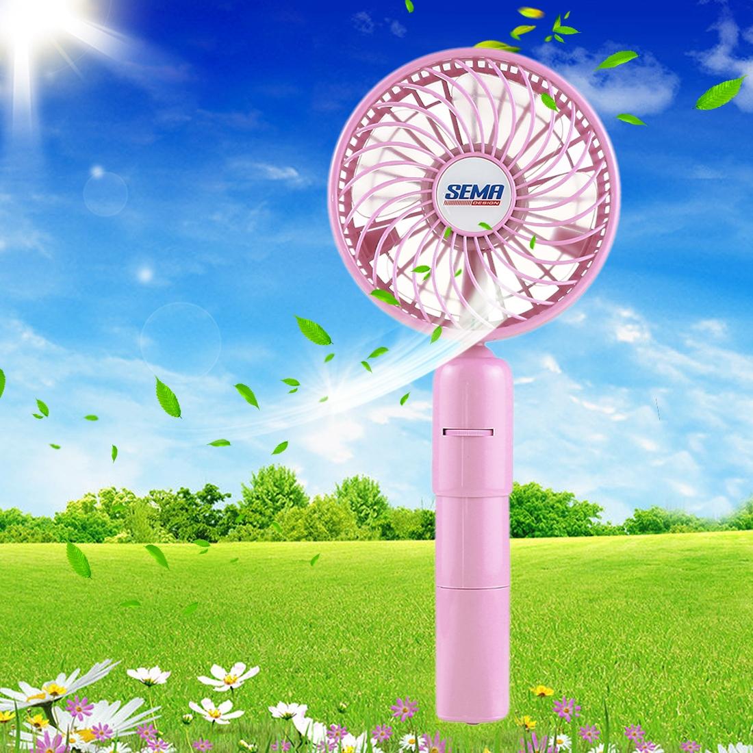 SEMA 360 Degree Rotate Handheld Rechargeable Mini Battery Fan with Charger Function & Lanyard (Pink)