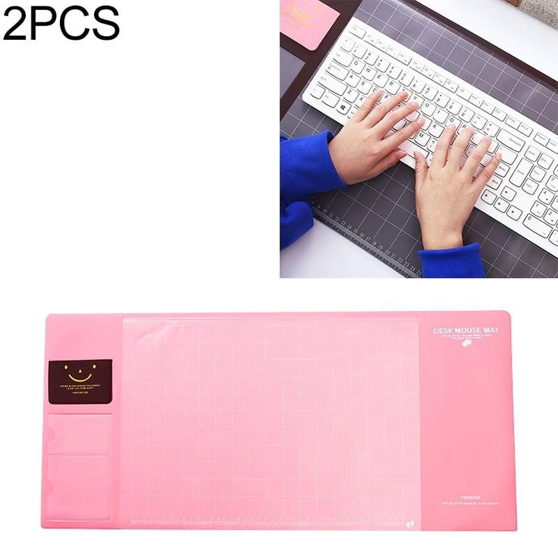 2 PCS Creative PVC Waterproof Multifunctional Desk Organizer Case Computer Keyboard Mouse Mat Set School Office Stationery Supplies (Pink)