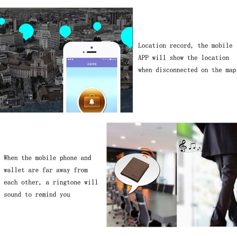 Men Leather Business Wallet Bluetooth Anti-Lost Alarm Smart Coin Purse (Black)