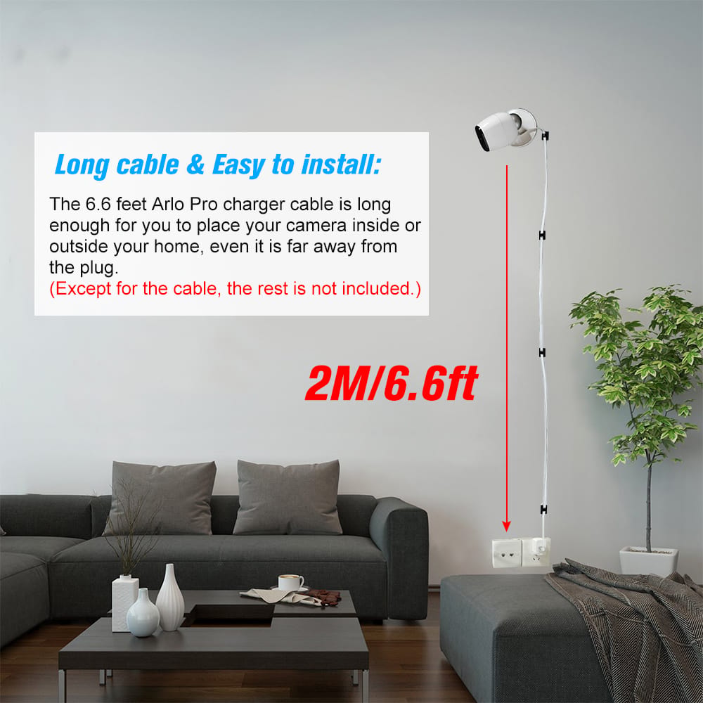 2M/6.6ft Charging Power Cable Fits for Arlo Pro, Arlo Pro 2, - 2M