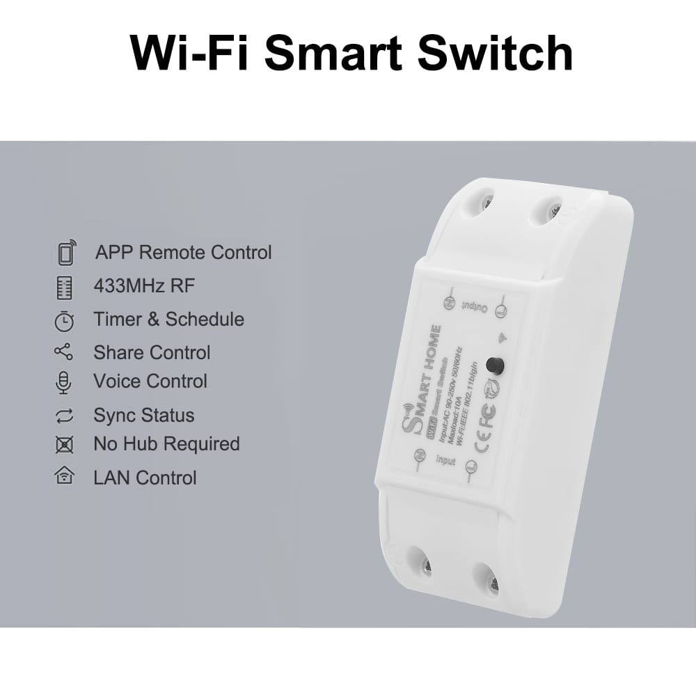 Tuya Wifi Switch RF 433MHz 10A/2200W Wireless Remote Switch