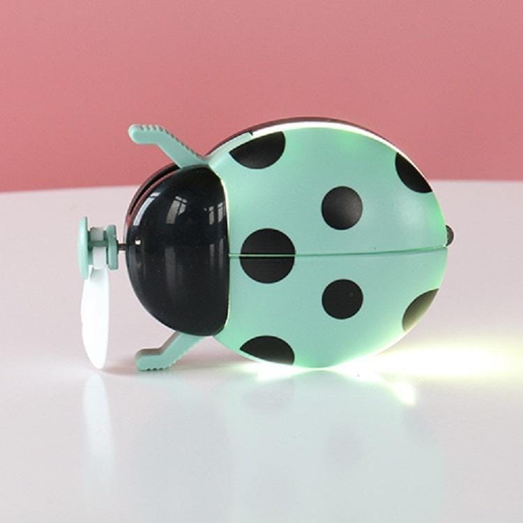 Portable USB Mini Fan Multi-function Cartoon Lighting Fan (Green Ladybug)
