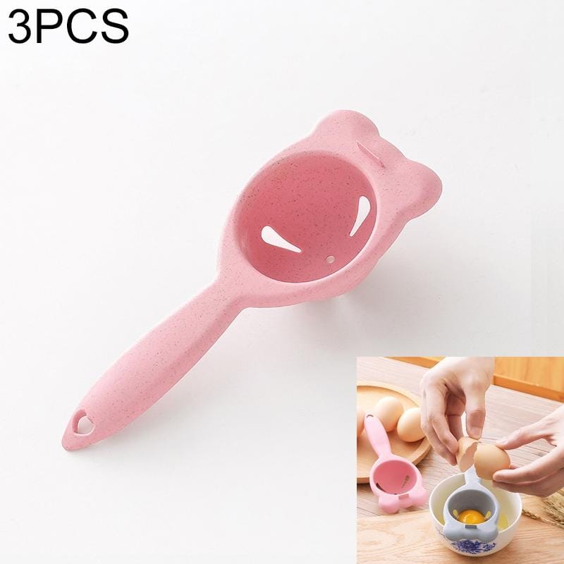 3 PCS 2260 Bear Ears Shape Kitchen Baking Wheat Straw Egg Yolk Egg White Separation Tool Filter Separator (Pink)
