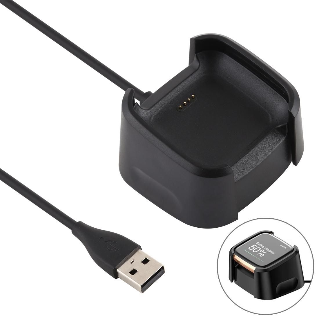 For Fitbit Versa 2 Charger Charging Dock Base Stand Holder with 1m Charging Cable (Black)