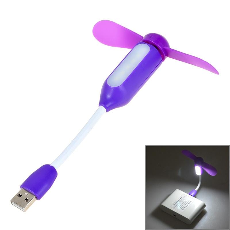CL-FS5 Fashionable 2-Blade Bamboo Dragonfly Mini USB Fan with Light (Purple)