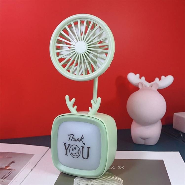 USB Rechargeable Atmosphere Light Electric Fan Mini Portable Desktop Office Desk Fan, Style:Deer (Random Color)