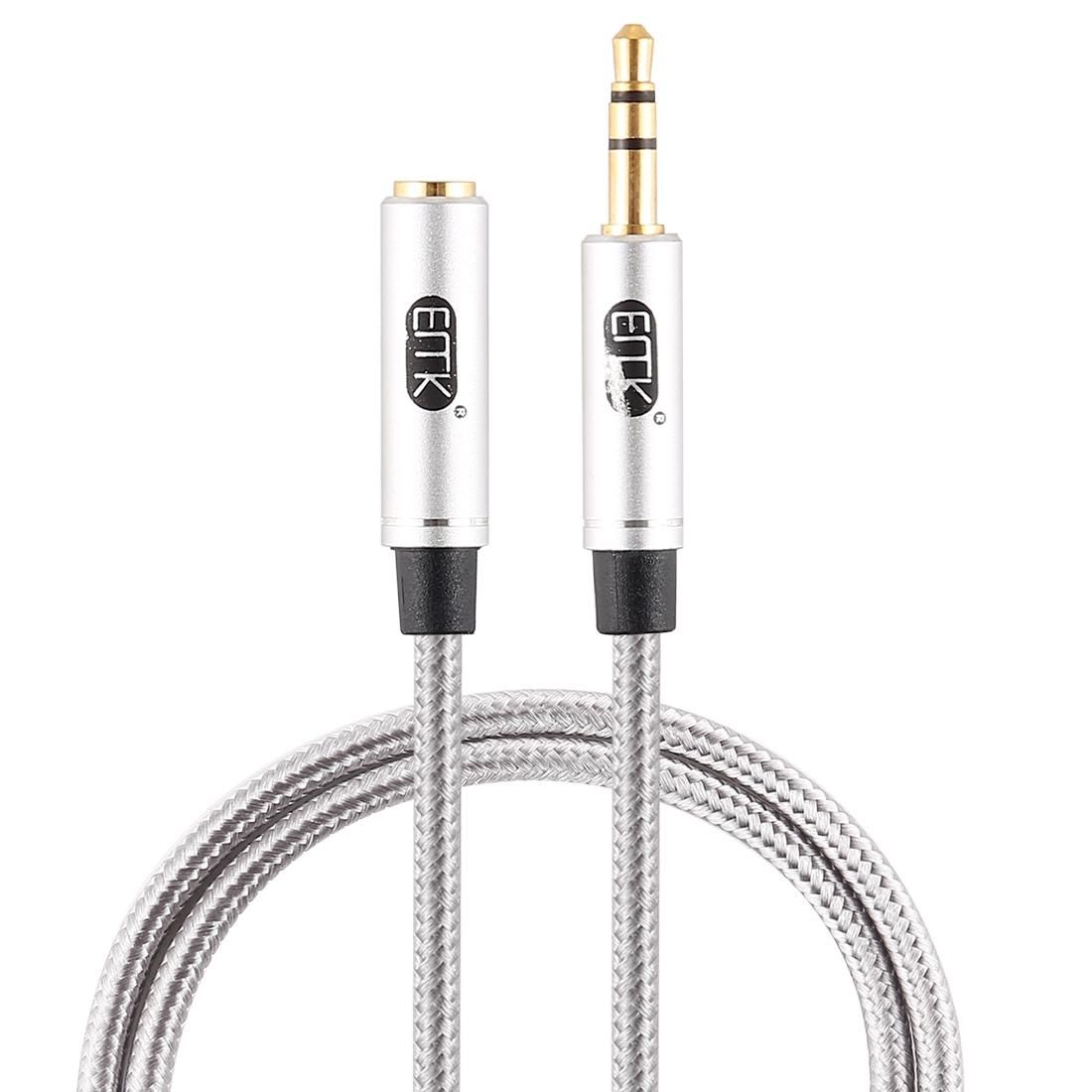 EMK 3.5mm Male to Female Gold-plated Plug Cotton Braided Audio Cable for Speaker / Notebooks / Headphone, Length: 0.5m (Grey)