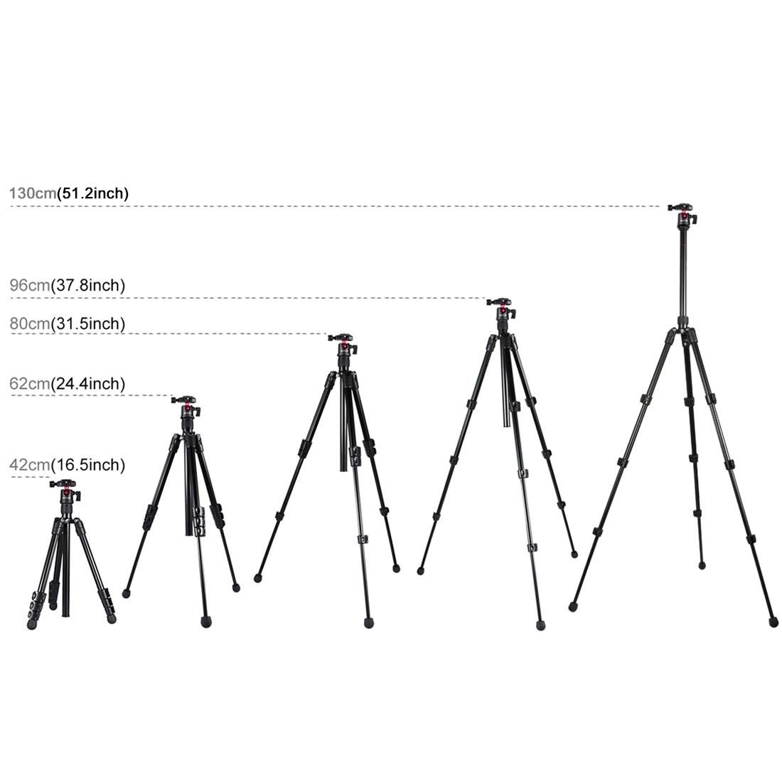 PULUZ 4-Section Folding Legs Metal Tripod Mount with 360 Degree Ball Head for DSLR & Digital Camera, Adjustable Height: 42-130cm