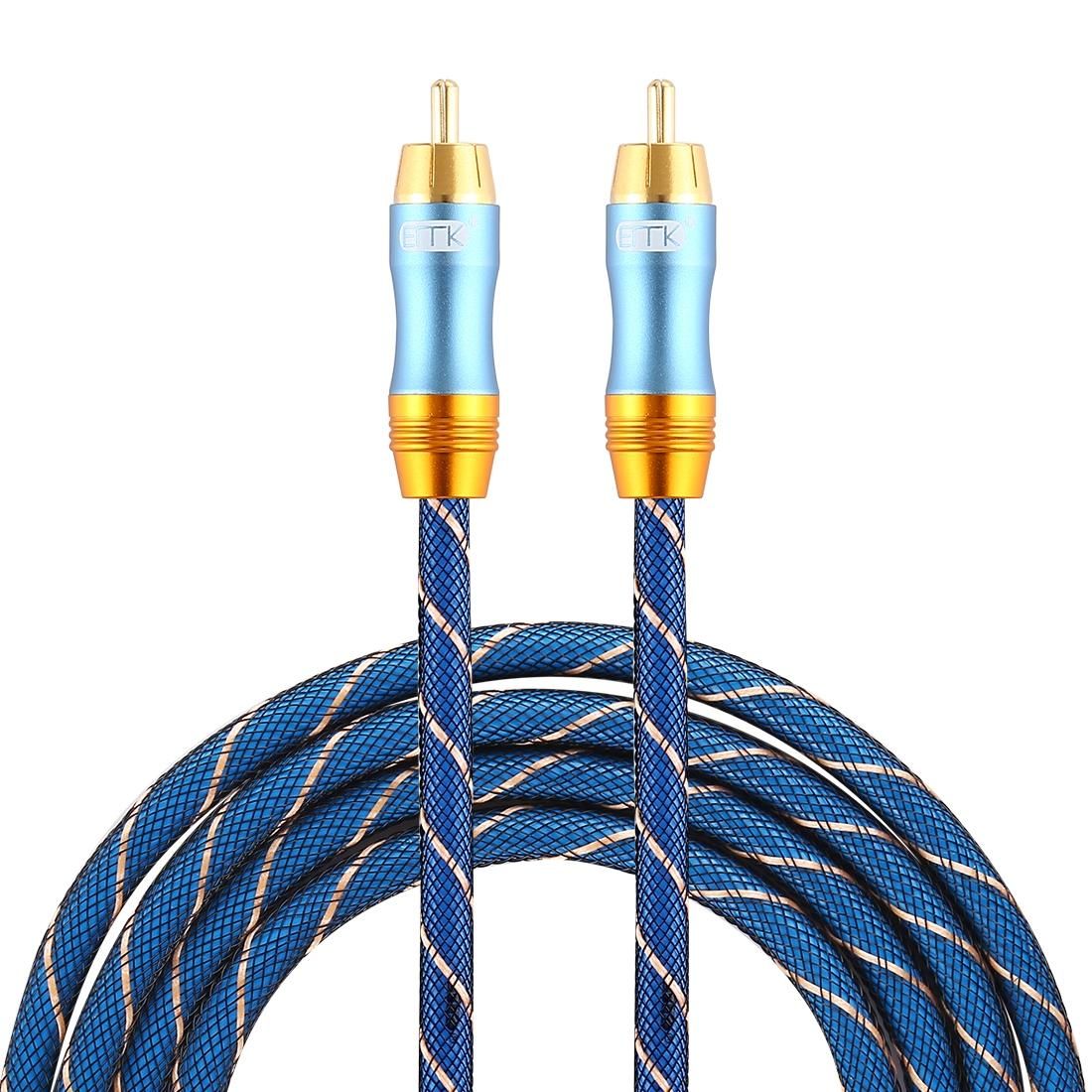 EMK 8mm RCA Male to 6mm RCA Male Gold-plated Plug Grid Nylon Braided Audio Coaxial Cable for Speaker Amplifier Mixer, Length: 2m (Blue)