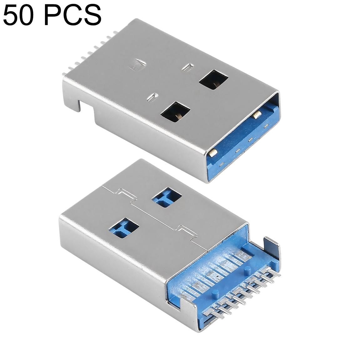 50 PCS Unique Welding Plate 180 Degrees 9 Pin USB 3.0 A Male Jack Plug SMT