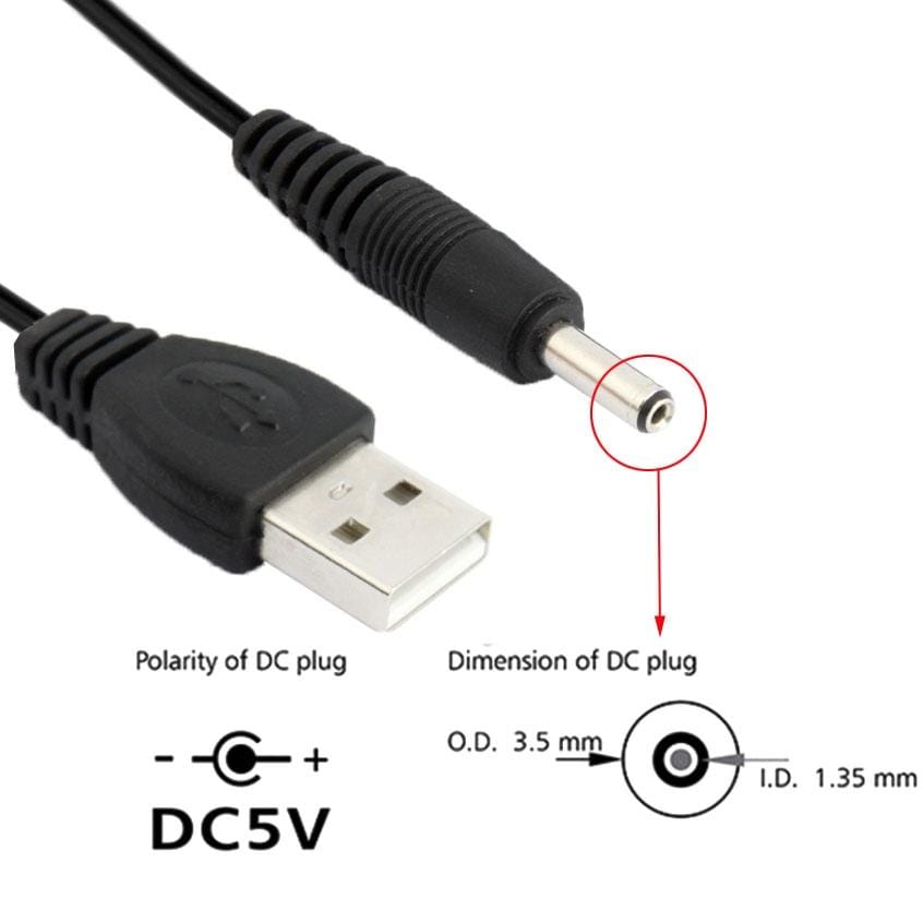 USB Male to DC 3.5 x 1.35mm Power Cable, Length: 1.2m (Black)