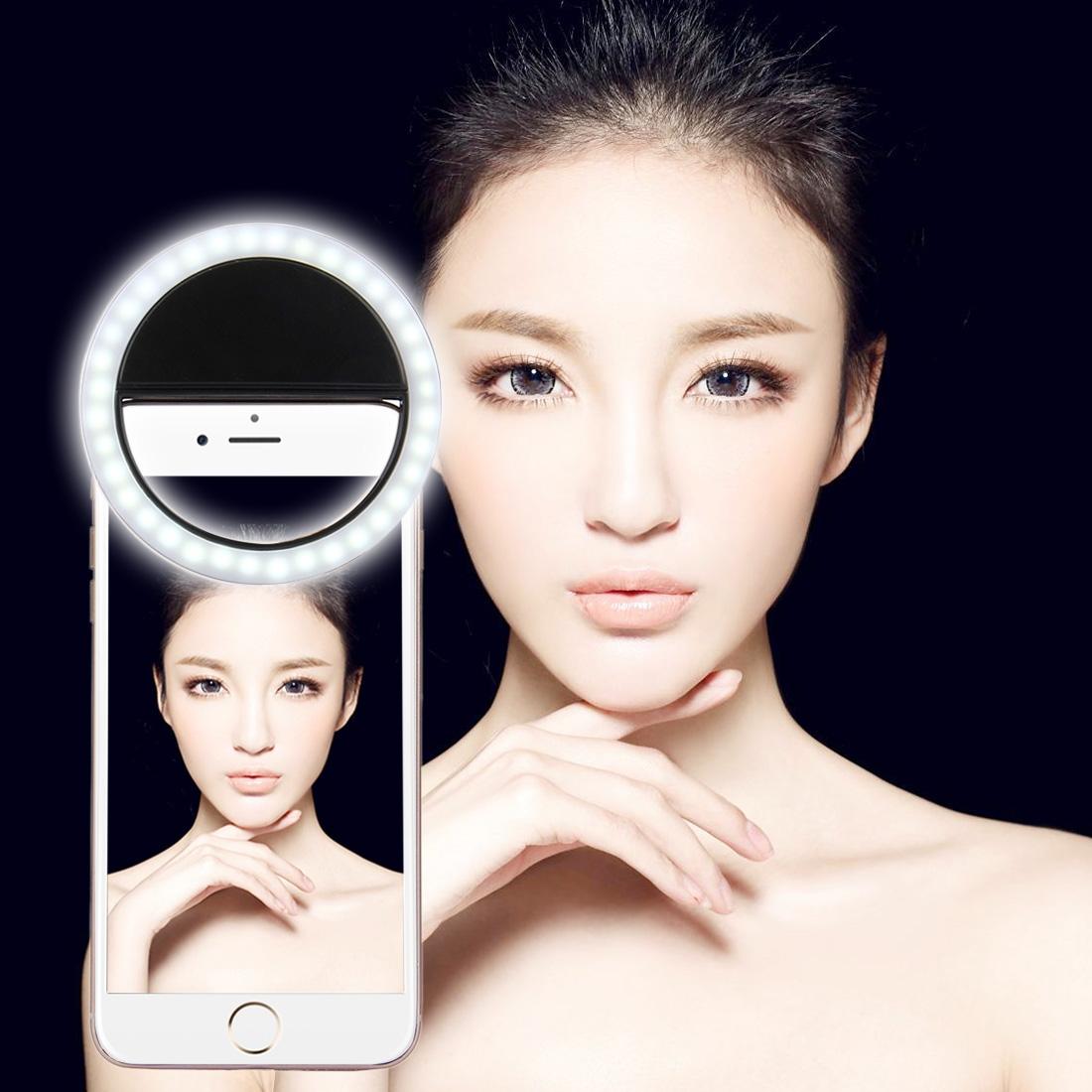 Charging Selfie Beauty Light, For iPhone, Galaxy, Huawei, Xiaomi, LG, HTC and Other Smart Phones with Adjustable Clip & USB Cable (Black)