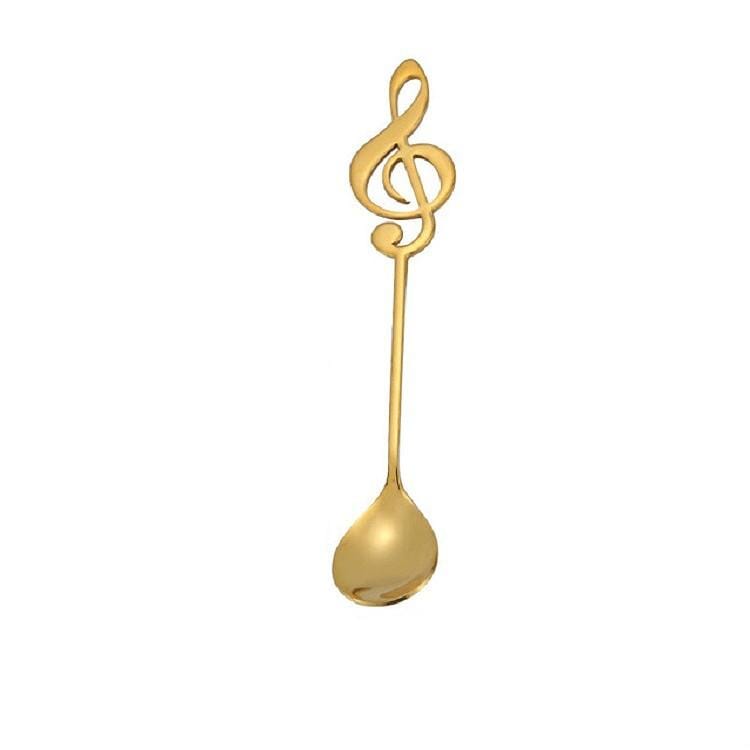 2 PCS Creative Musical Note Spoon Coffee Stirring Scoop Stainless Steel Titanium Music Bar Spoon Gift Spoon (Gold)