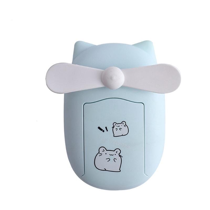 Cartoon Cute Hand-held Colorful Light Mini Outdoor Compact Portable Replenishing Fan (Pink)