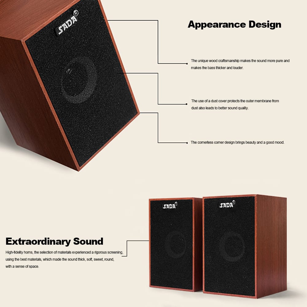 SADA V-160 USB Wired Wooden Combination Speakers Computer
