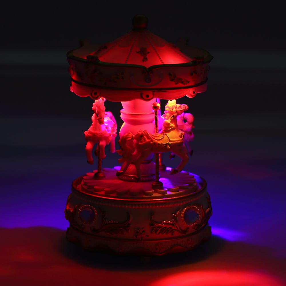 Mini Carousel Clockwork Music Box Colorful LED