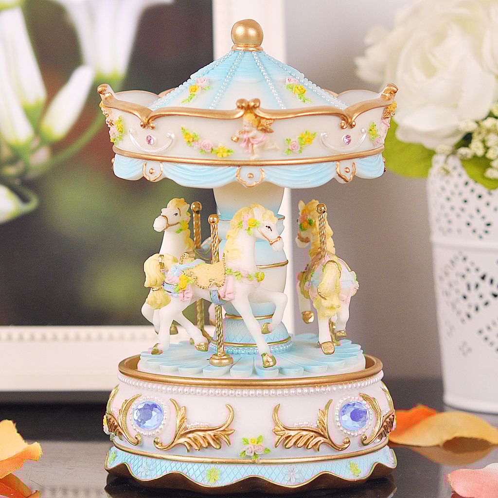 Mini Carousel Clockwork Music Box Colorful LED