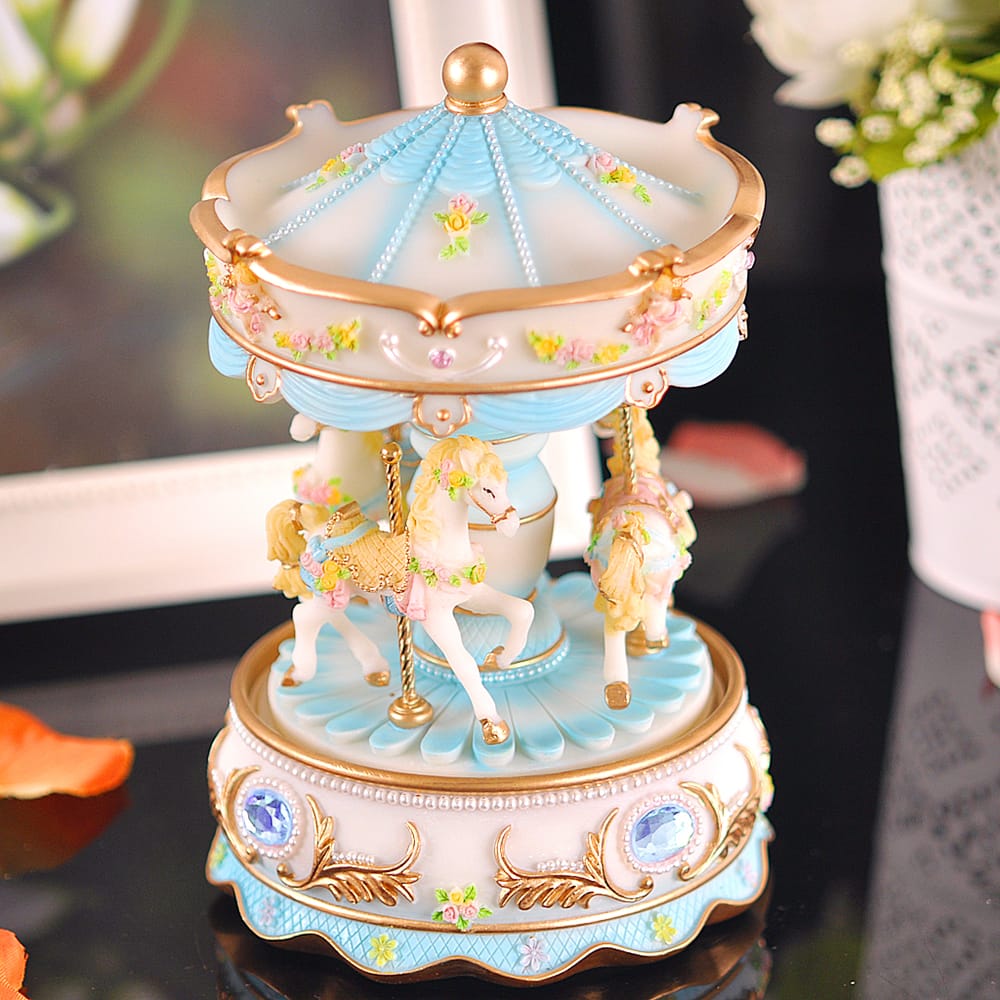 Mini Carousel Clockwork Music Box Colorful LED