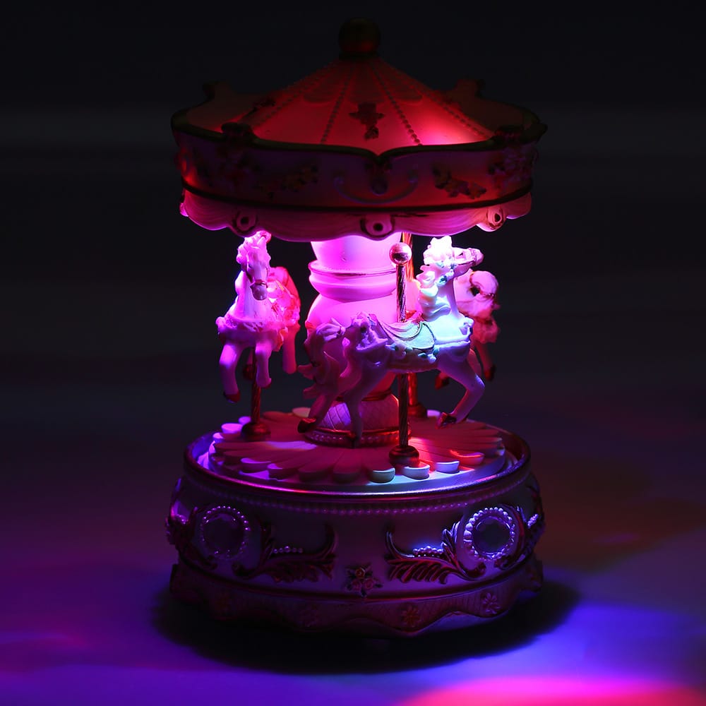 Mini Carousel Clockwork Music Box Colorful LED