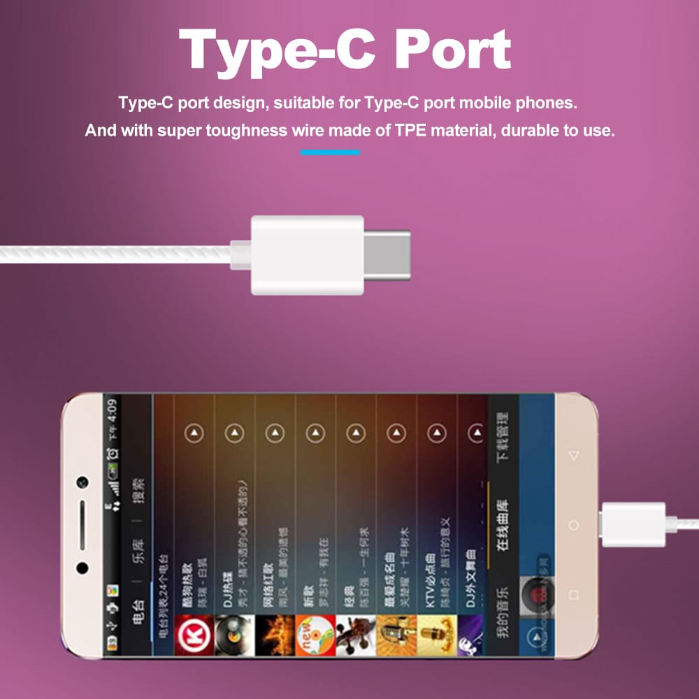 USB Type-C Wired Earphones Portable In-Ear Headphones Line