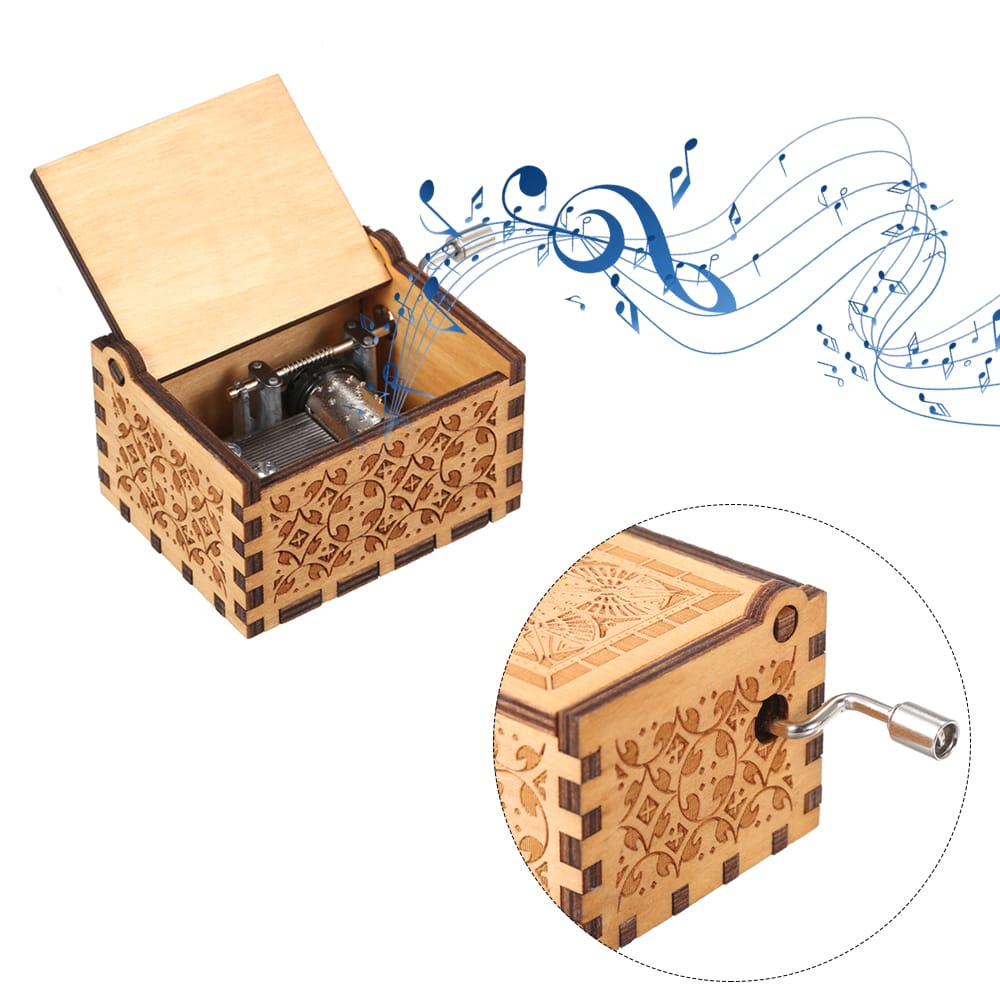 Wood Music Box Mini Vintage Engraved Hand-Operated Musical - IT CALLA ME