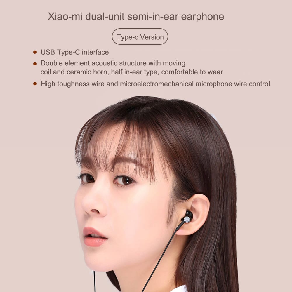 Xiao-mi USB Type-C Earphones Wired Control Dual-Unit Earbuds