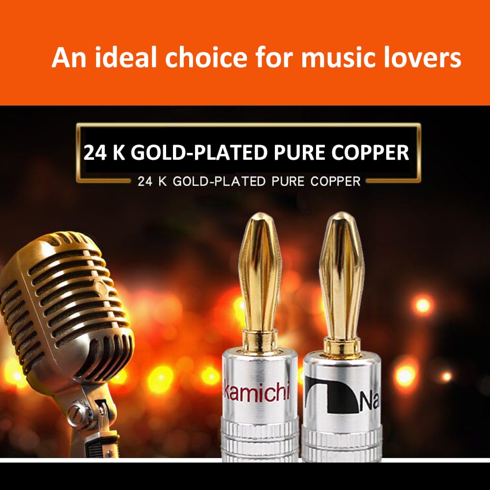 24K Gold Banana Plugs Audio Jack Connectors Dual Screw Lock - 3 Pairs