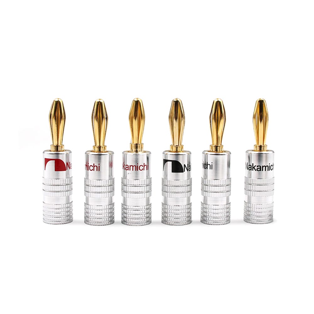 24K Gold Banana Plugs Audio Jack Connectors Dual Screw Lock - 3 Pairs