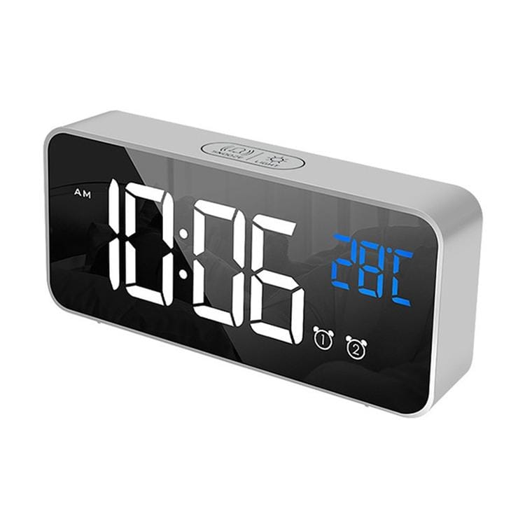 Bedside Alarm Clock Sound Control Mirror LED Music Clock (Silver)