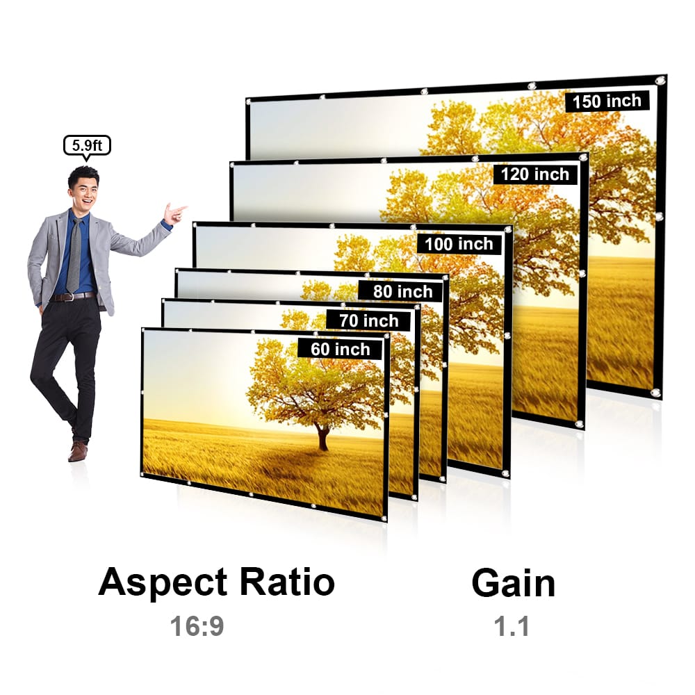 150-inch Portable HD Projector Screen 16:9 Projection Screen - 150-inch