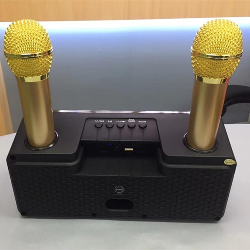 SDRD SD-301 2 in 1 Family KTV Portable Wireless Live Dual Microphone + Bluetooth Speaker (Gold)