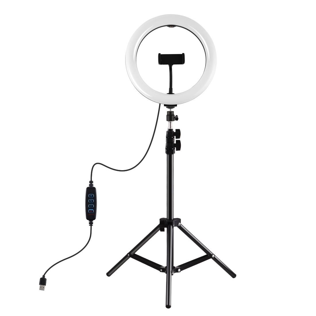 PULUZ 1.1m Tripod Mount + 10 inch 26cm LED Ring Vlogging Video Light Live Broadcast Kits