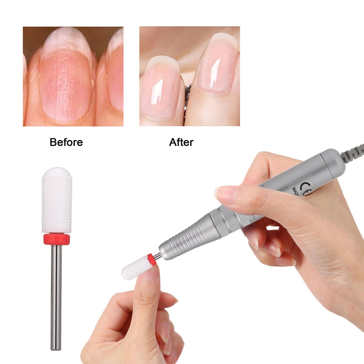 White Ceramic Nail Drill Bit Large Barrel Smooth Top Bit