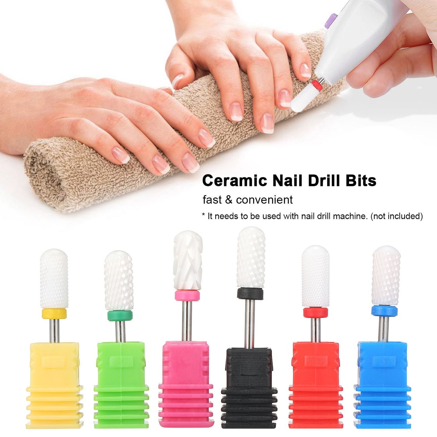 White Ceramic Nail Drill Bit Large Barrel Smooth Top Bit