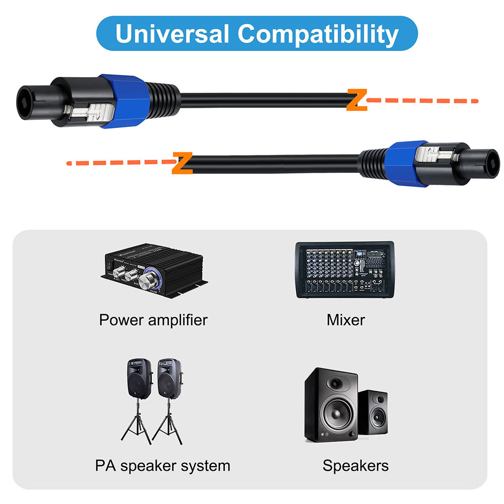 JUNSUNMAY 10FT Male to Male Speakon Cable with Twist Lock, Audio Amplifier Connection Cord