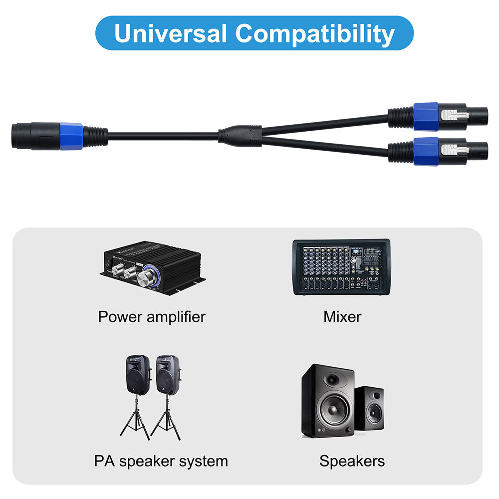 Uniqkart 50cm Speakon Splitter Cable 1 Female to 2 Male Audio Speaker Amplifier Extension Cord