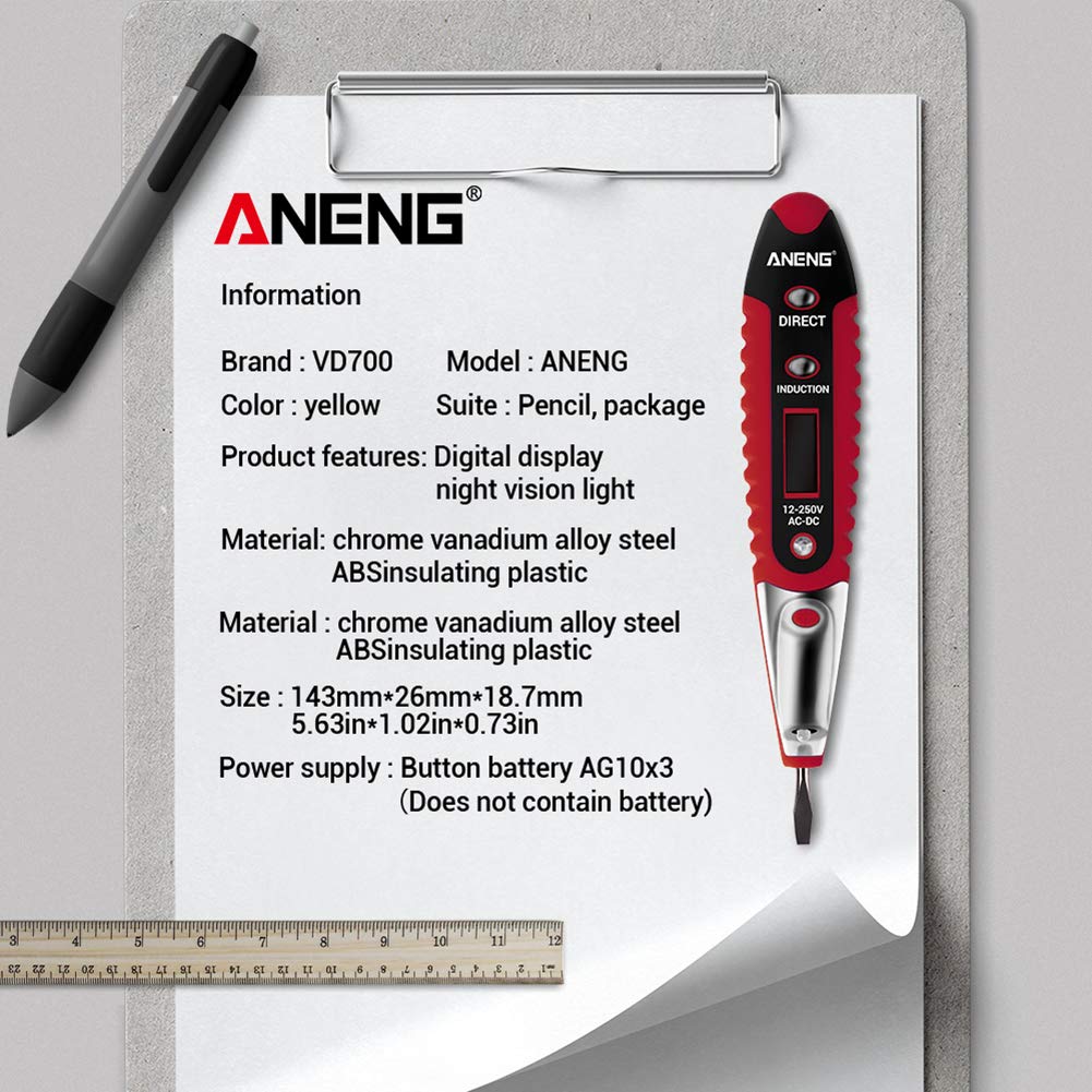 Aneng VD700 Digital Display Multi-functional Safety Induction Electro-technical Pen with LED Lighting - Red