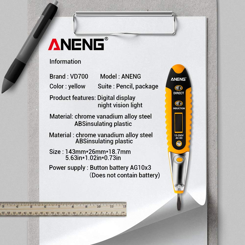 Aneng VD700 Digital Display Multi-functional Safety Induction Electro-technical Pen with LED Lighting - Yellow