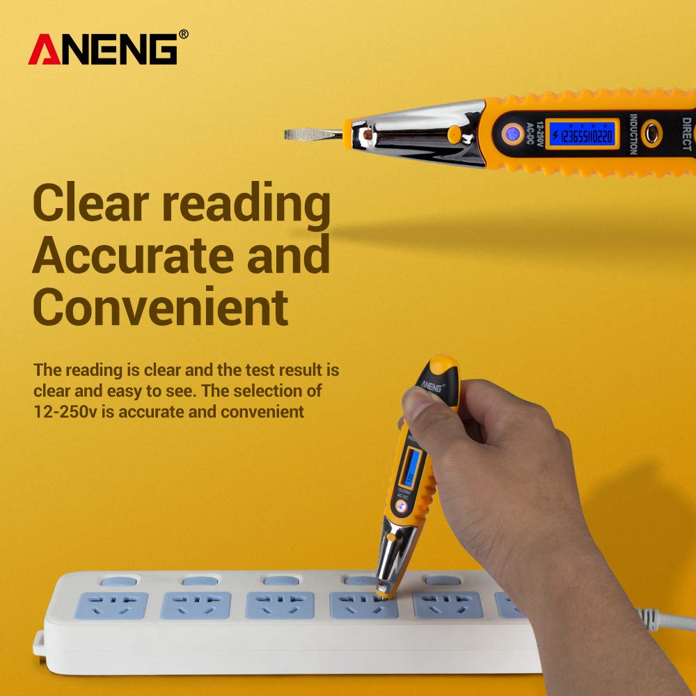 Aneng VD700 Digital Display Multi-functional Safety Induction Electro-technical Pen with LED Lighting - Yellow