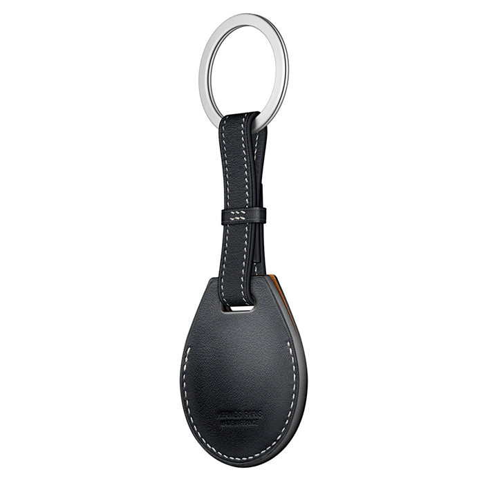 JIUYU Genuine Leather Anti-Scratch Protective Cover Case with Metal Key Ring (M Style) for Apple AirTag - Black