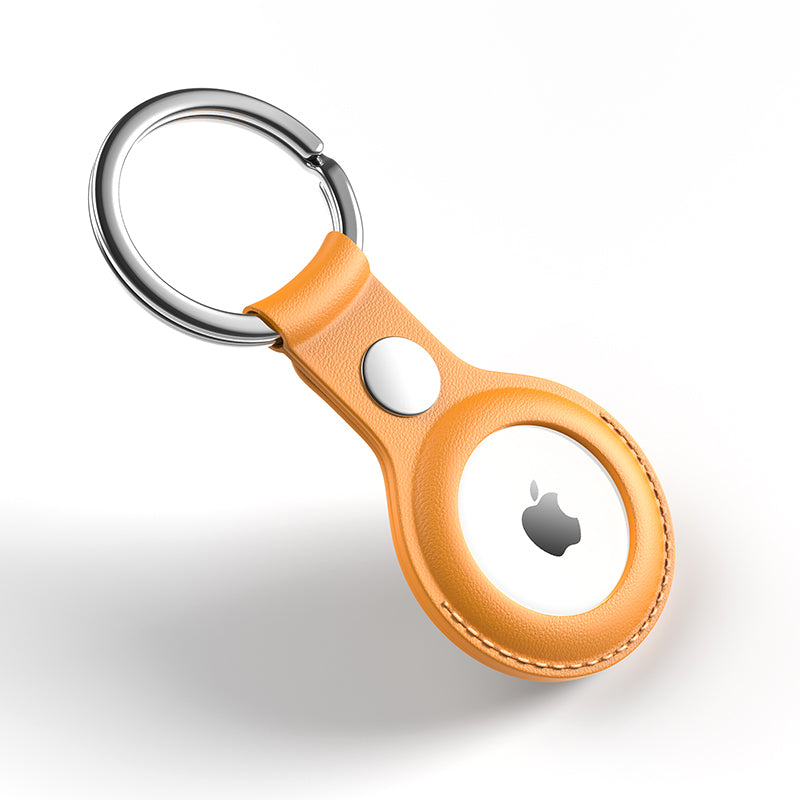 Uniqkart Genuine Leather Protective Cover Shock-Proof Case (S Style) for Apple AirTag - Yellow